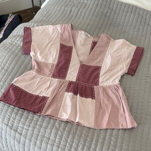 Madewell Patchwork Blouse in Pink and Burgundy